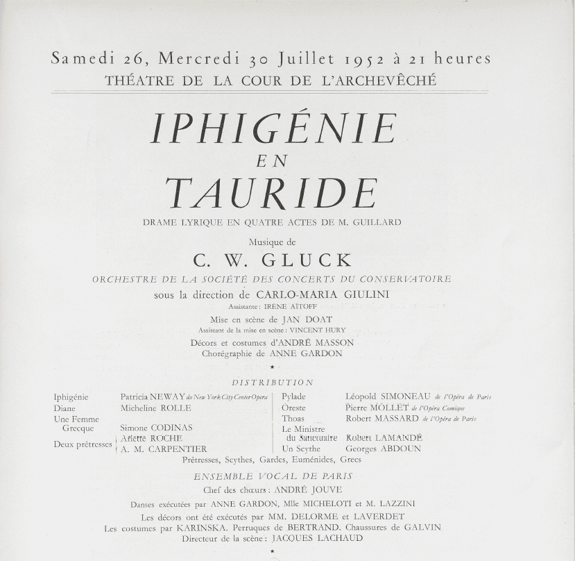 Extrait du programme d'Iphigénie en Tauride (1952)